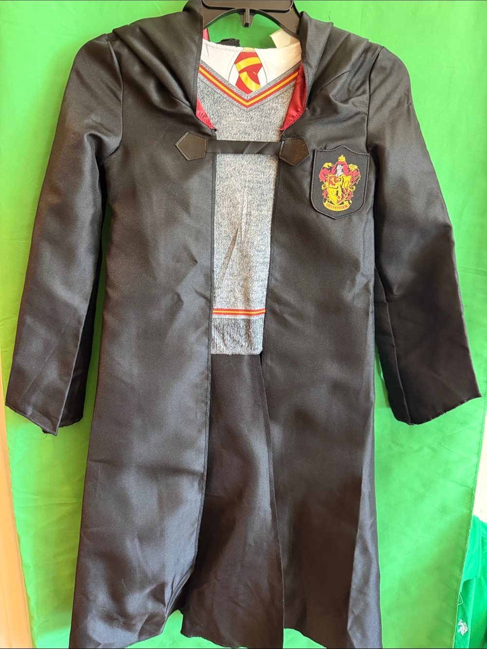Kids Gryffindor-Inspired Black Hooded Costume Robe with Crest and Matching Scarf